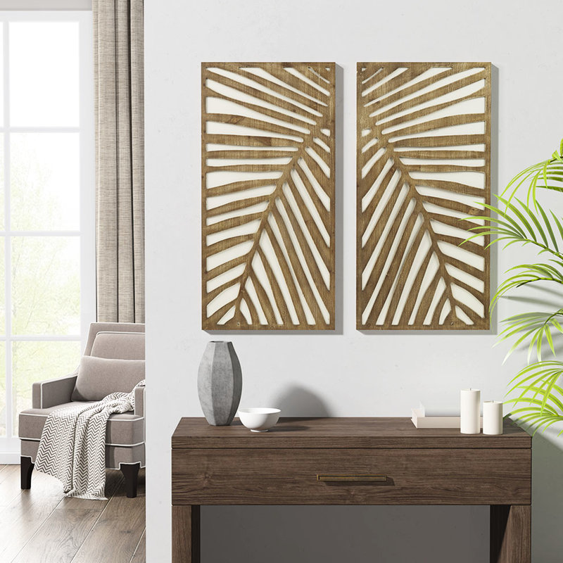 Panneaux muraux en bois naturel et blanc à deux tons avec décoration de feuille pour la maison