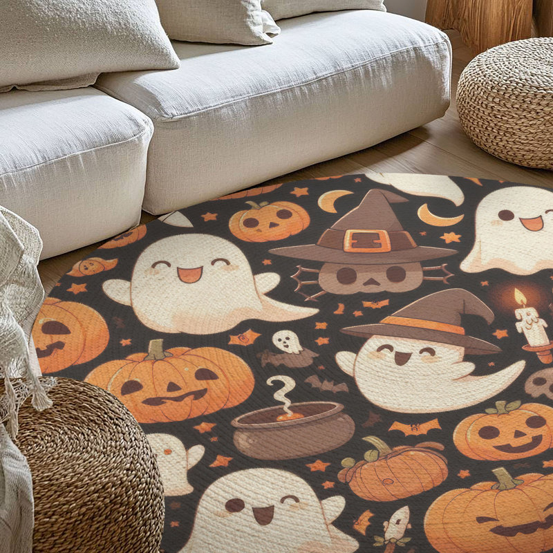 Tapis tressé Spooky Pumpkins, Rond 5 pi