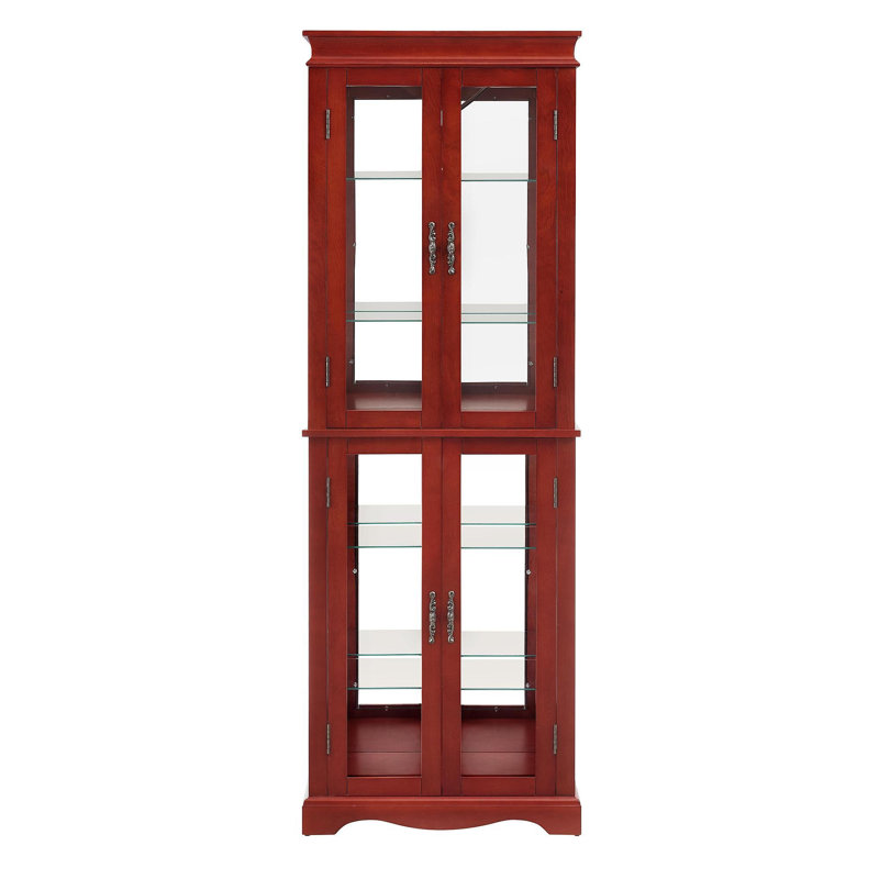 Lighted Glass Curio Display Cabinet,Display Cabinet,Glass Storage Cabinet Glass Wine Cabinet Wood Frame Toy Display For Living Room, Kitchen, Pantry Light Bulb Included Cherry