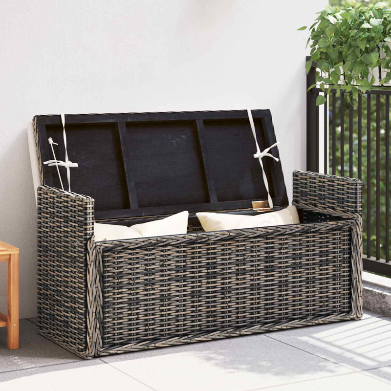 Rattan Storage Bench, Black Wash