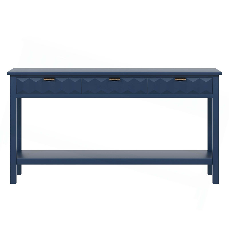 60'' Fir Veneer Entryway Table With Honeycomb-Patterned Fronts,With 3 Drawers And Solid Fir Legs,Suitable For Living Room,Entryway