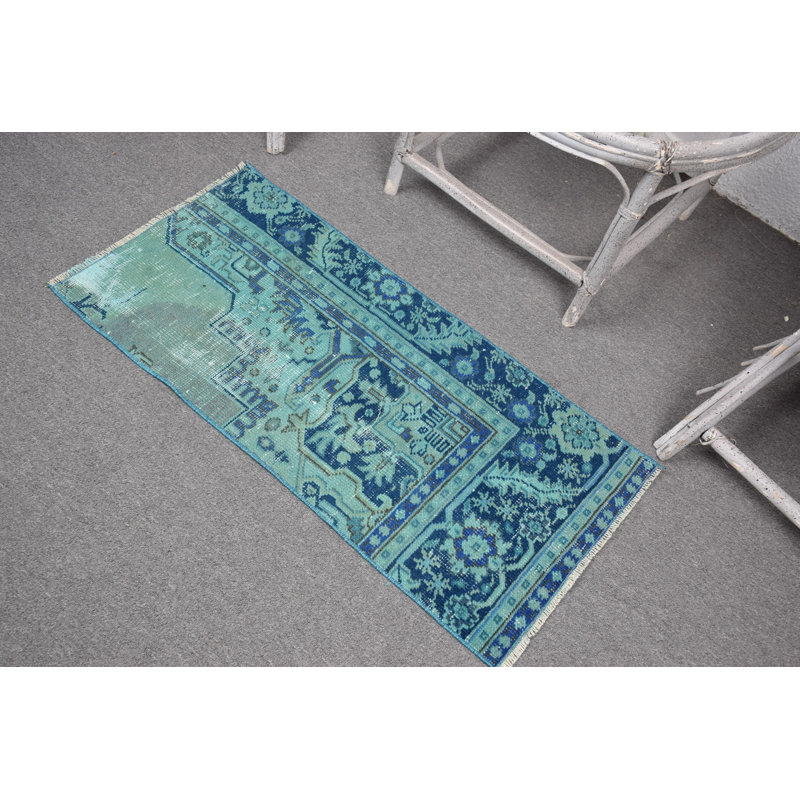 Vintage Turkish Oushak Rug in Blue, Ideal for Kitchen Area and Perfect as a Gift for Loved Ones