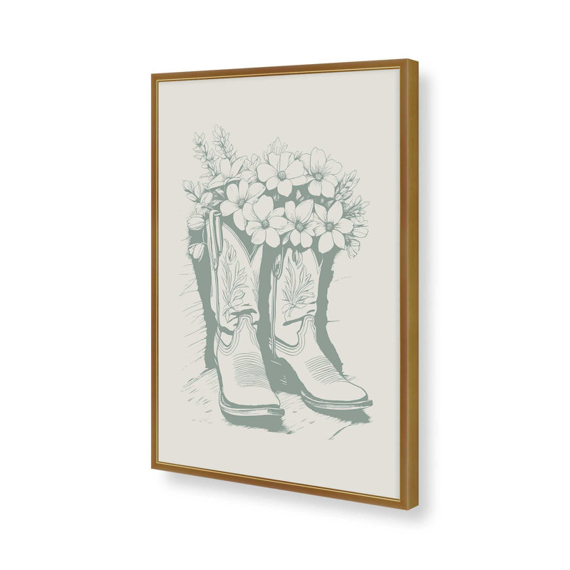 Bottes de cowboy vertes en fleurs, Or poli, H 15,25 po x l 12,25 po