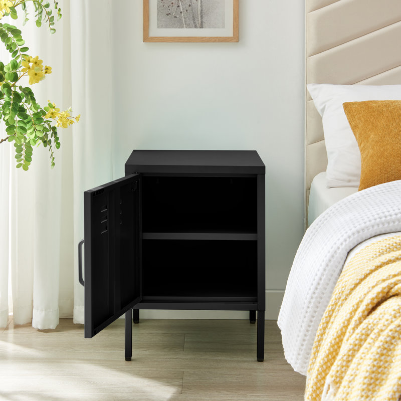 Anouck Metal Single Door Locker Style Bedside Table - Modern Industrial Style, Black