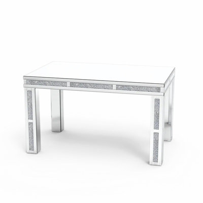 51.18" Mirrored Glass Dining Table With 4 Legs And Crushed Diamond Inlay
