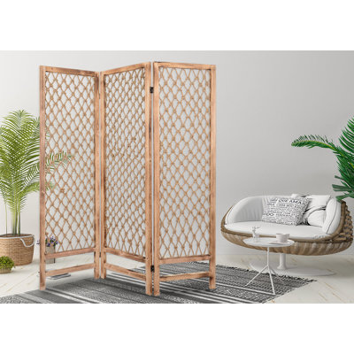 Rollo 60'' W x 69'' H 3 - Panel Solid Wood Folding Room Divider
