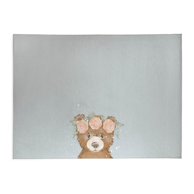 Tapis de jeu Bearly, Bleu / brun / rose, Rectangle 5 pi x 7 pi