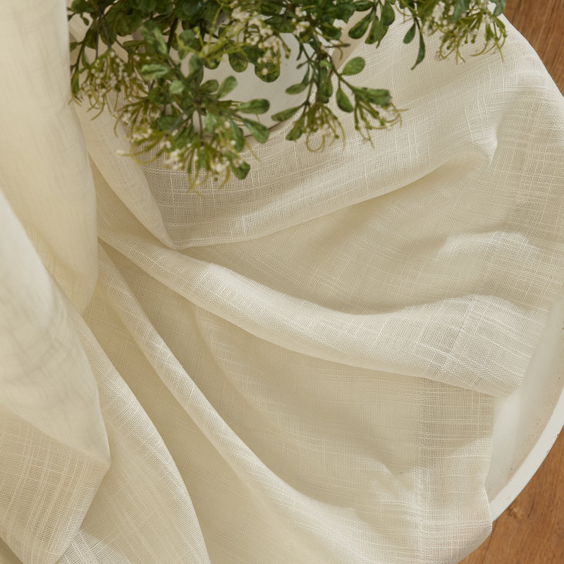Aleksander Faux Linen Semi Sheer Grommet Curtain Pair, Beige, 54" W x 54" L