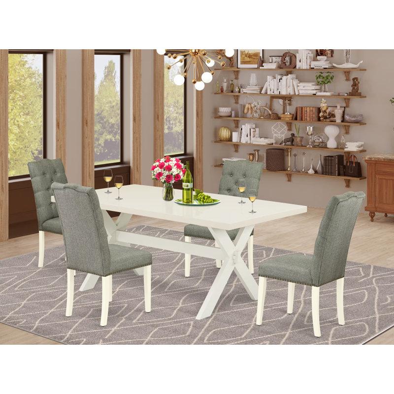 Ensemble de table de cuisine 5 pièces B50C31F742BD4B3E9B76435D2371924B - une petite table de salle à manger et 4 chaises Parson de cuisine, fini lin blanc