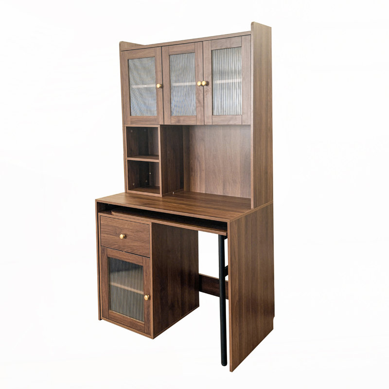Writing Desk with Bookshelf & Hutch, Walnut
