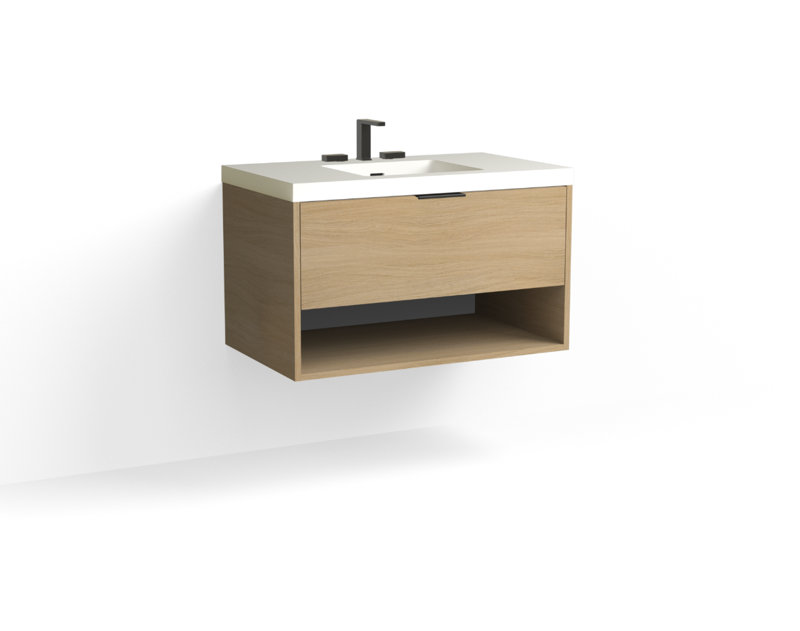 Modo 36" W Wall Mounted Single Bathroom Vanity, Matte White/Single, Biondo, Polished Nickel