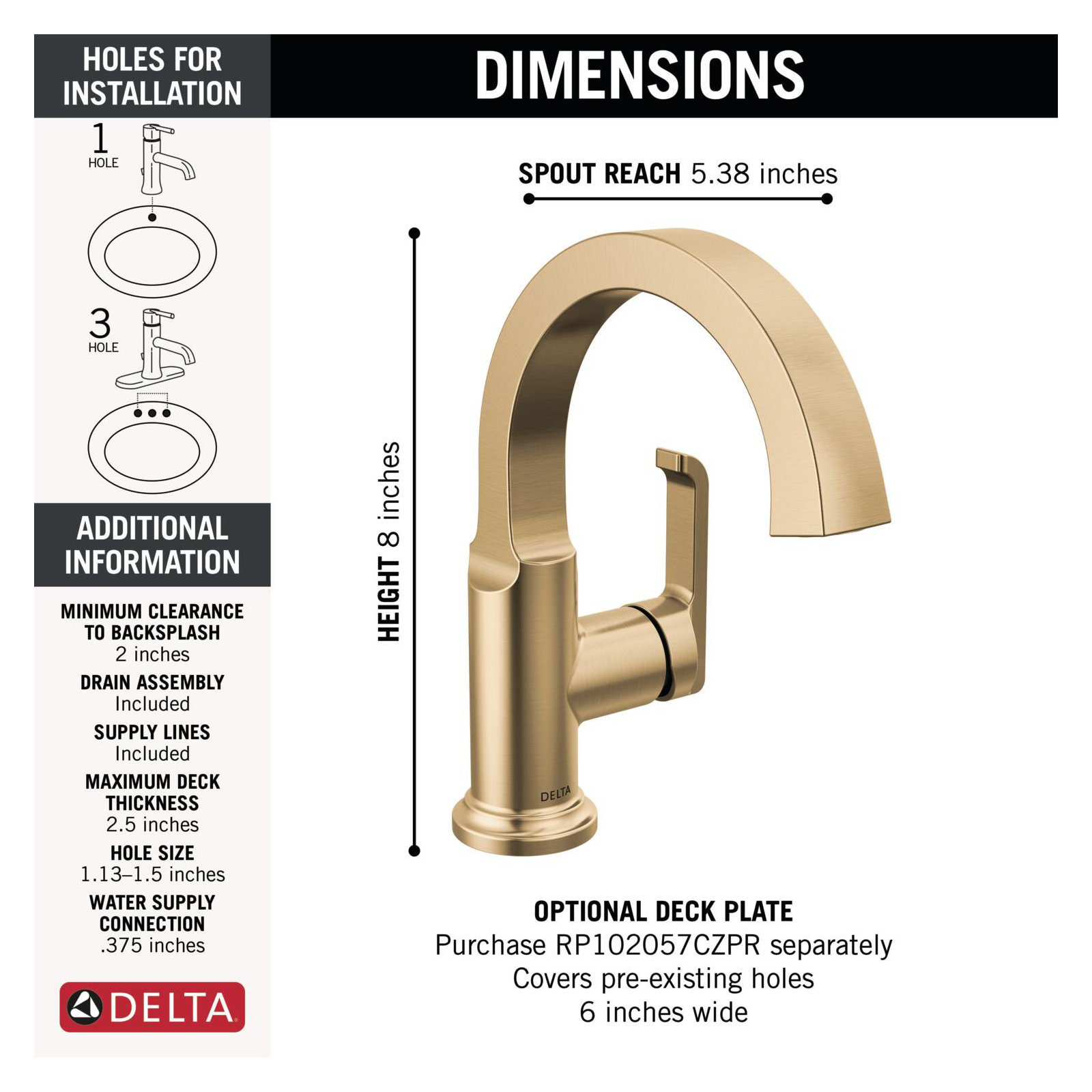 Tetra Single Hole Bathroom Faucet, Single Handle Bathroom Sink Faucet with Drain Assembly, Champagne Bronze