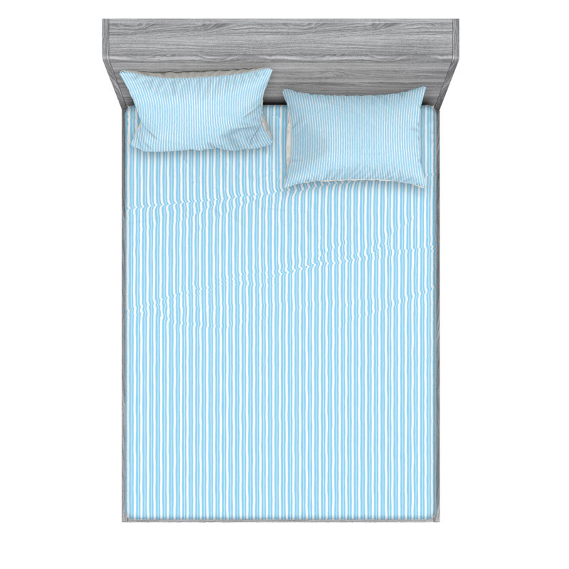 Microfiber Striped Sheet Set, Queen Sheet Set with Fitted Sheet, Light Blue Stripe