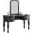 Luxury Bedroom Vanity With Black Wood Finish And Felt-lined Drawers - Stool Included In Antique Grey Wooden Nailhead Trim