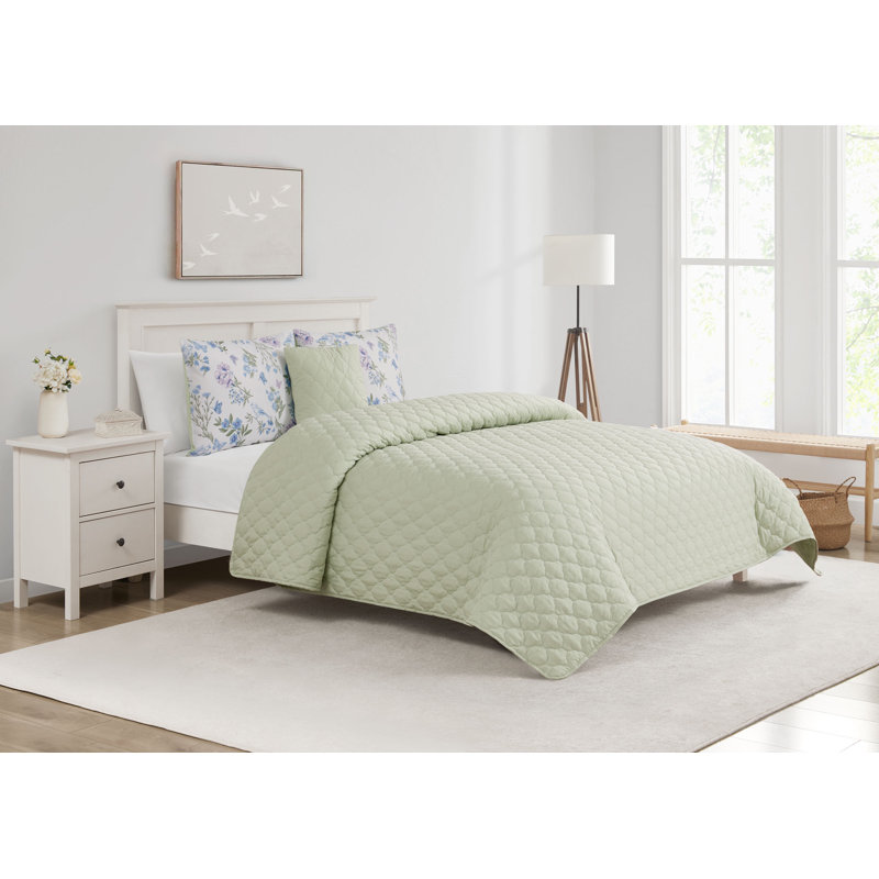 Ensemble d'édredon / courtepointe 5 pièces Easton, Motif floral vert, Édredon de grand lit + 4 pièces additionnelles