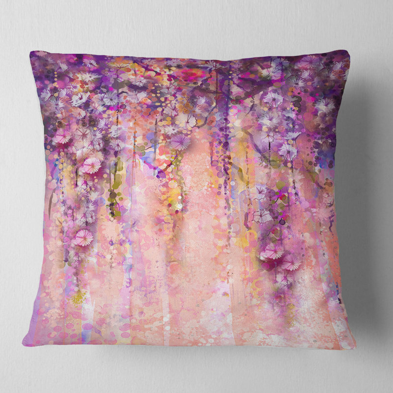 Coussin décoratif imprimé de fleurs roses et violettes, 18 po x 18 po, Carré