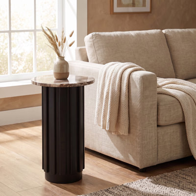 Beige Marble Fluted Base Drink Table