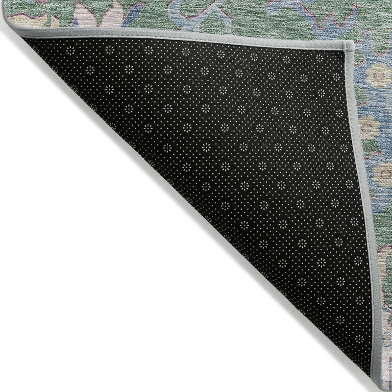 Tapis intérieur lavable floral ivoire et rose 5 pi x 8 pi