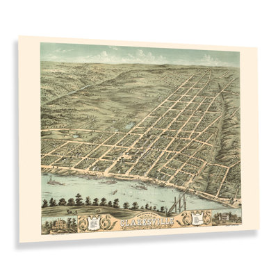" 1870 Clarksville Tennessee Map Poster Wall Art "