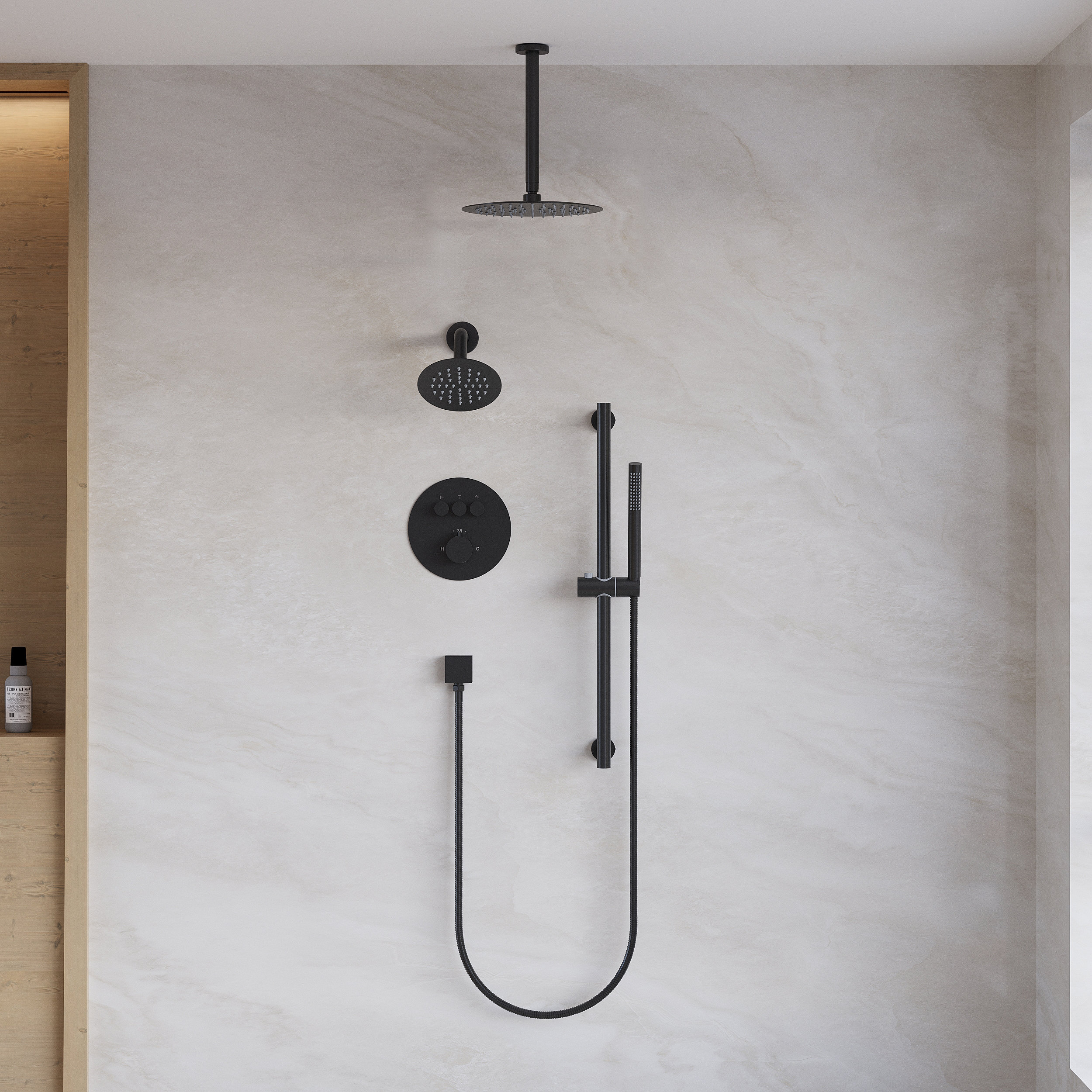 WELLFOR 3-Function Dual Shower System with Rainfall, Adjustable Head ...