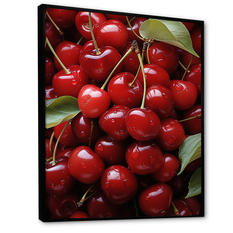 Red Cherry Fruit Beauty II - art mural cerise, Cadre flottant noir, H 44 po x l 34 po x P 1,5 po