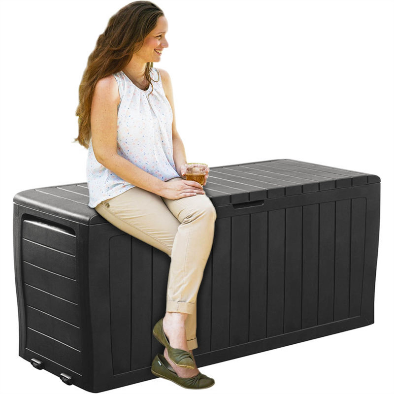 Dakota Fields Ailiedh 117cm W 270L Water Resistant Polypropylene Lockable Deck Box with Wheels in Anthracite