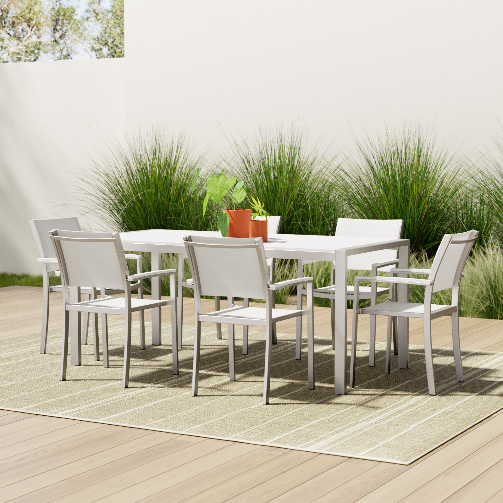 Aynura 71" Patio Dining Set, Silver Frame/White Top