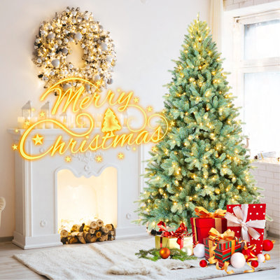 Arbre de Noël 6 pi en PE / PVC avec 350 lumières DEL blanc chaud - 1390 pointes, conception à branches articulées, support naturel, support en métal, décoration de Noël facile à assembler