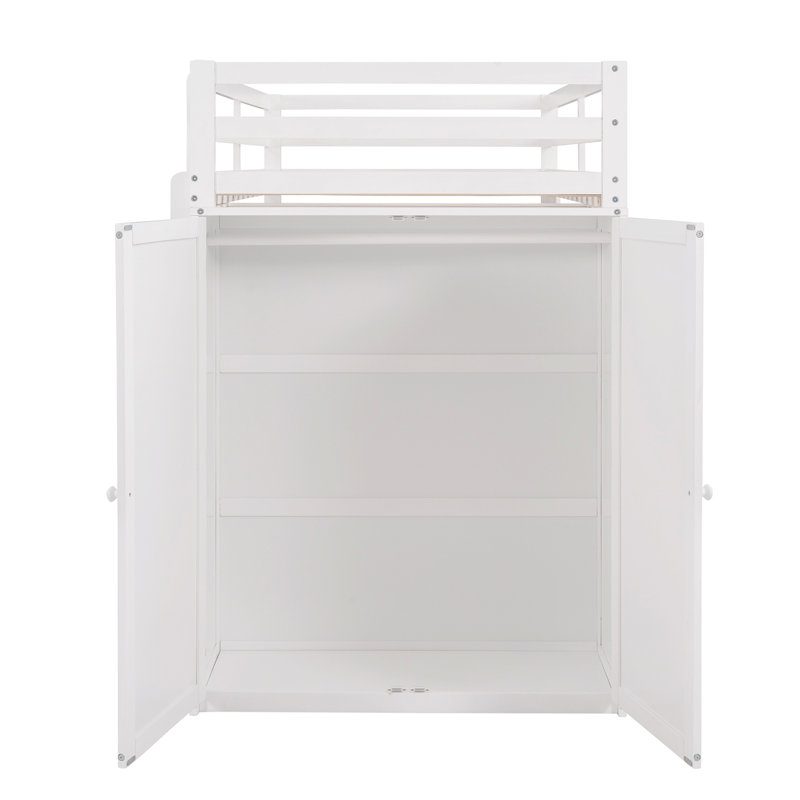 Lit mezzanine simple avec tiroirs, bureau et garde-robe