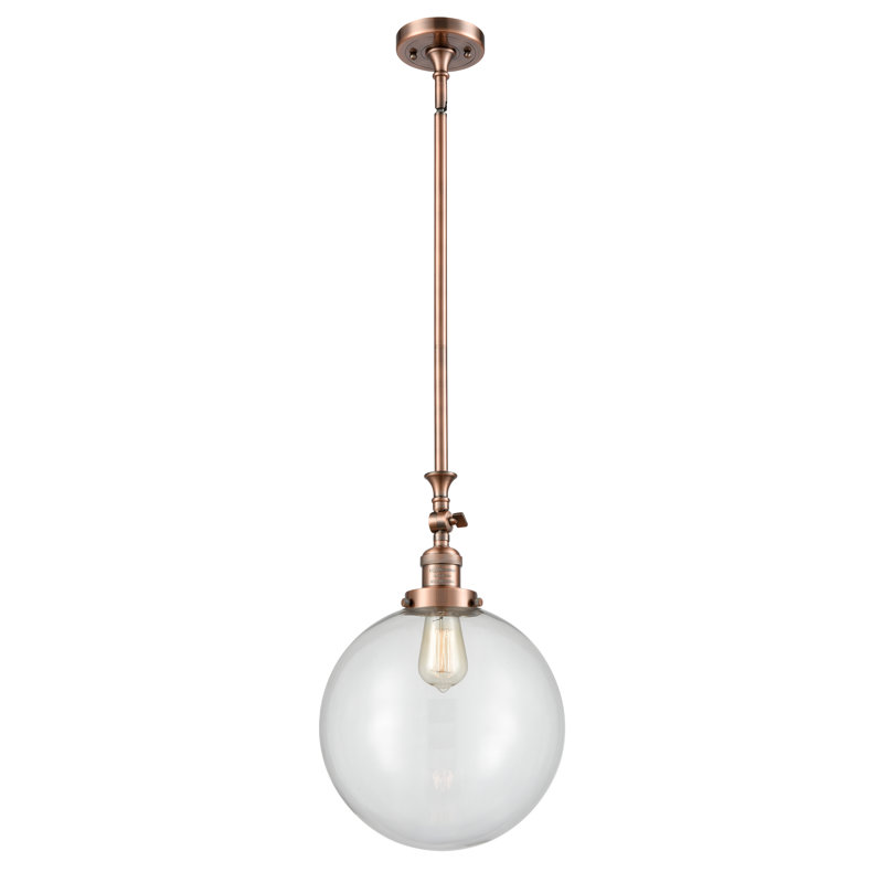 Luminaire suspendu sphère 1 lumière Clermont, DEL, Cuivre antique, Transparent