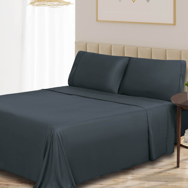 Blue Nile Mills 300 Thread Count Rayon From Bamboo Deep Pocket Bed Sheet Set, Queen Sheet Set with 2 Pillowcases, Charcoal