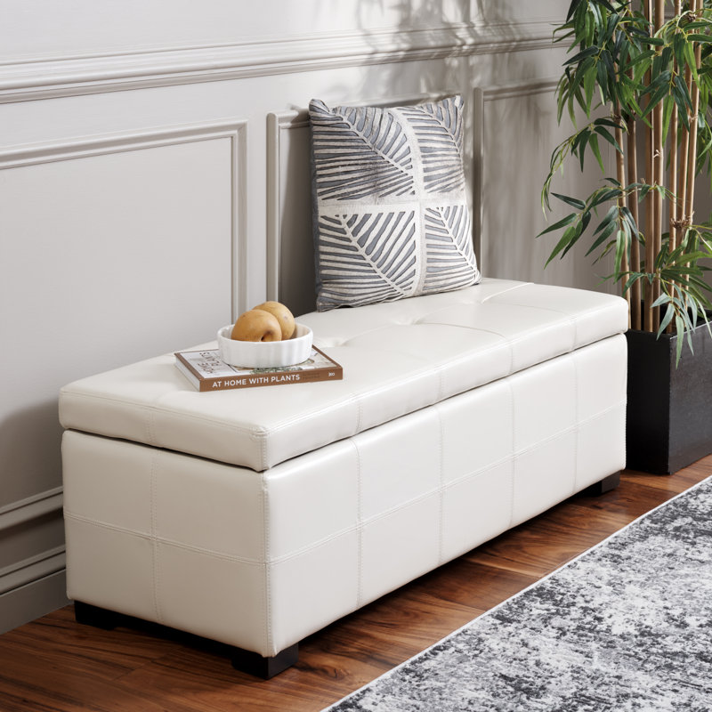 Alescia Upholstered Bench with Flip Top, 46.9" X 18.3" X 16.7", Flat Cream Faux Leather