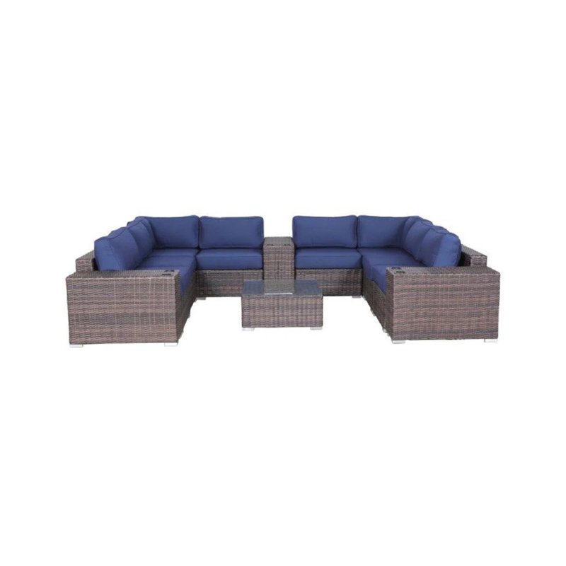 Ensemble de conversation modulaire 12 pièces avec coussins 12 pièces, Bleu, Brun
