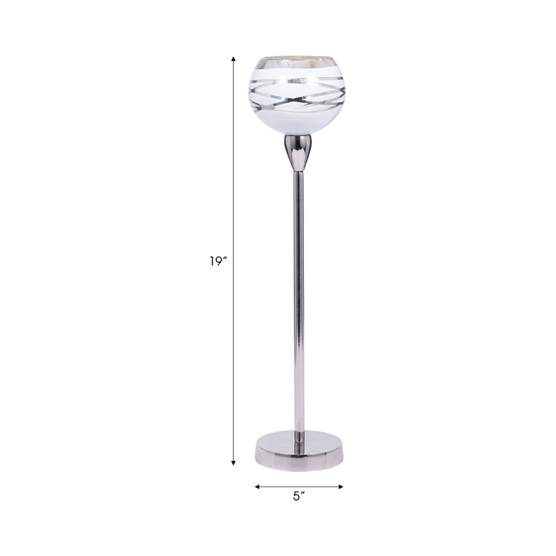 Glam Metal and Aluminum Pillar or Taper Candle Holder with Etched Glass Globe and Sleek Contemporary Design for Decorative Accent and Ambient Lighting in Modern Interiors