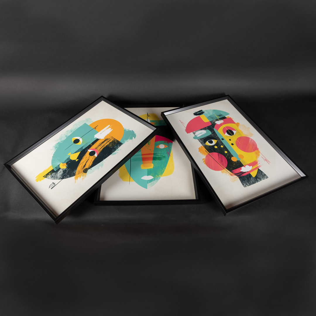 Circular - 3 Piece Single Picture Frame Print Set on Wood