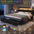 Queen Metal Platform Bed with 2-Tier Storage Headboard, Charging Station, Bed-End Drawer, LED Lights, Easy Assembly, Black-1768503663