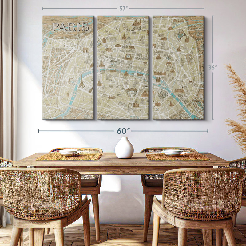 «Monuments of Paris Map Blue» sur toile, H 36 po x l 57 po x P 1,25 po