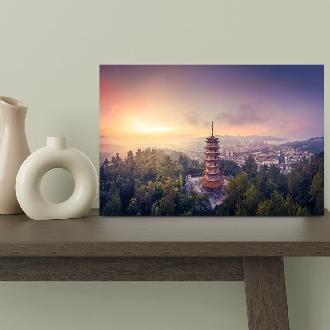 Serene Pagoda City View Peaceful Serene Traditional Architecture City Wall Art Print