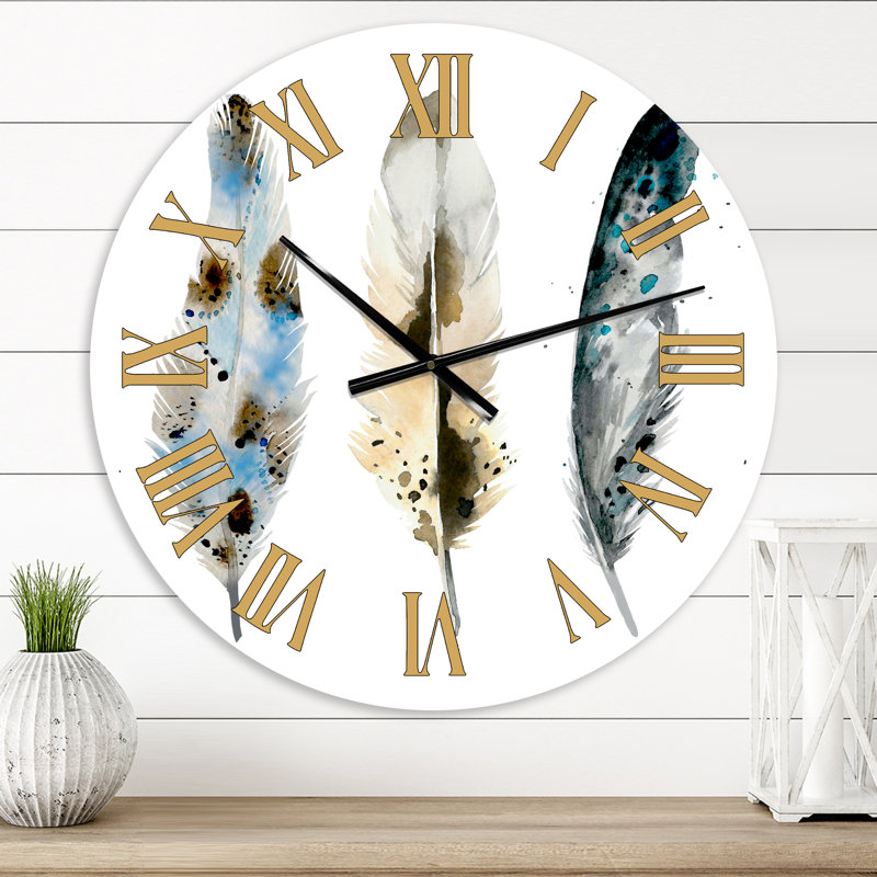 Plumes colorées Boho F - horloge murale bohémienne et éclectique, Moyen