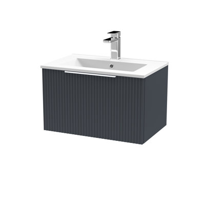 Fluted 605mm Single Bathroom Vanity with Drop In Vitreous China Basin