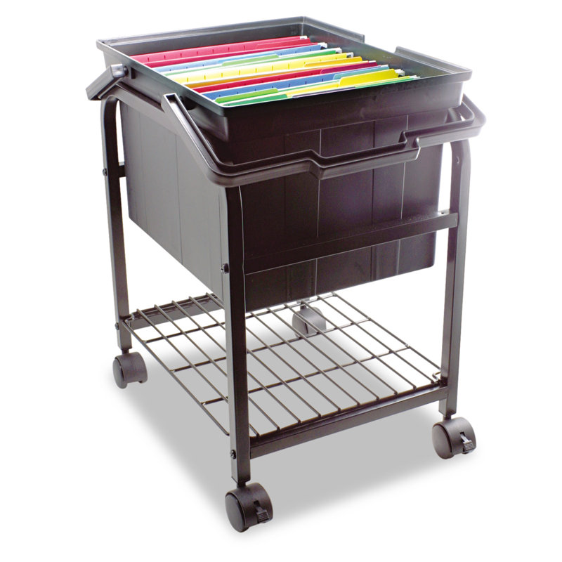 Black Portable Plastic File Box with Hinged Lid and Handles