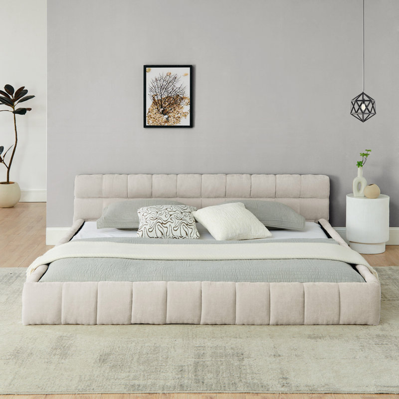 Très grande base de lit tapissier, Beige, King