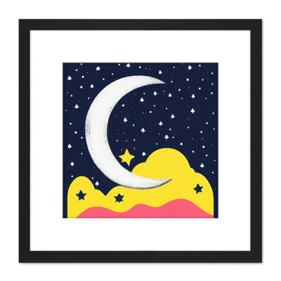 Boho Crescent Moon Cloudy Sky Night Stars - Single Picture Frame Print