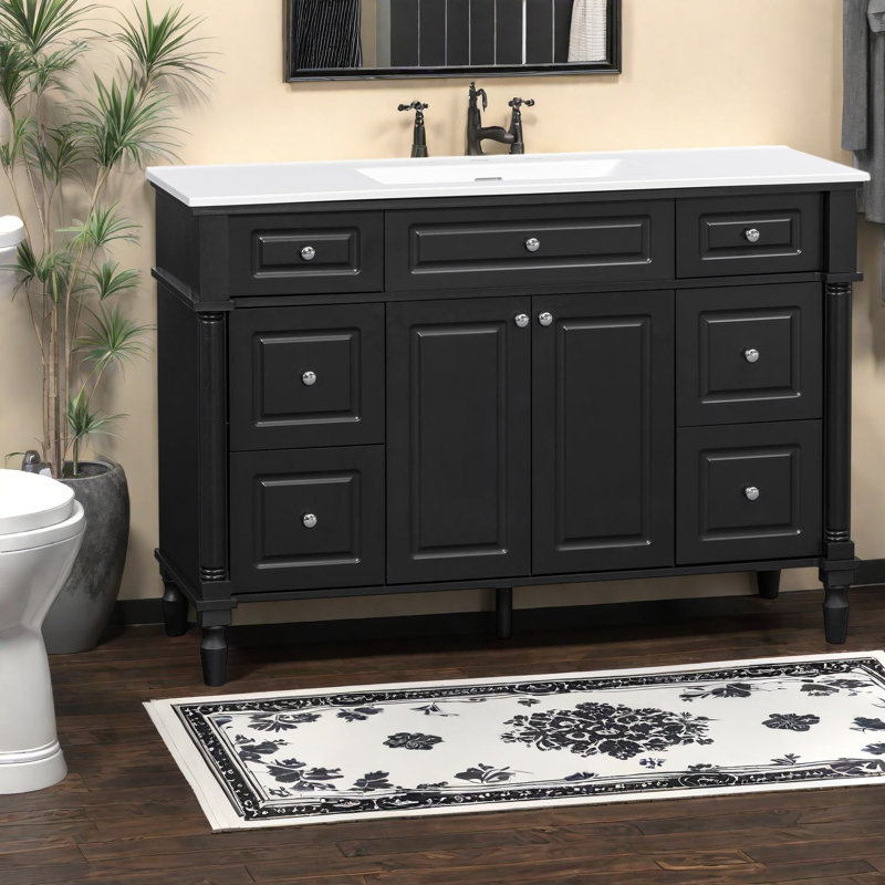 Freestanding Standard Free Standing Single Double With Resin Top, Black