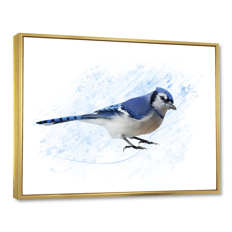 Geai bleu rétro - impression sur toile, Toile encadrée d'or, H 16 po x l 32 po x p 1 po
