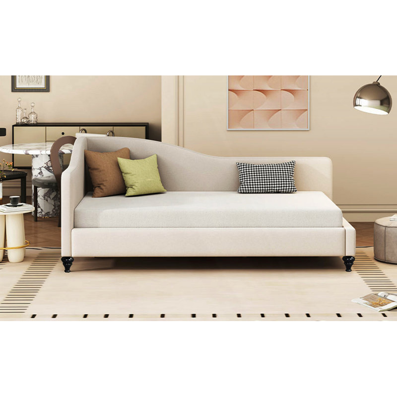 L-Shaped Linen Daybed, Beige, Twin