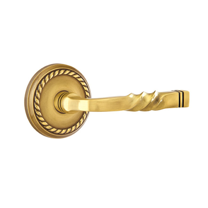 Faux levier de porte double avec rosette Santa Fe, Droite, Laiton antique français