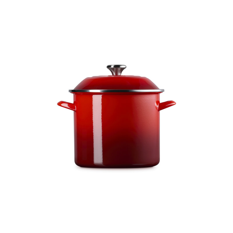 Le Creuset Enamel-On-Steel Stockpot With SS Knob, 10 Qt., White, Cerise, 8 quarts