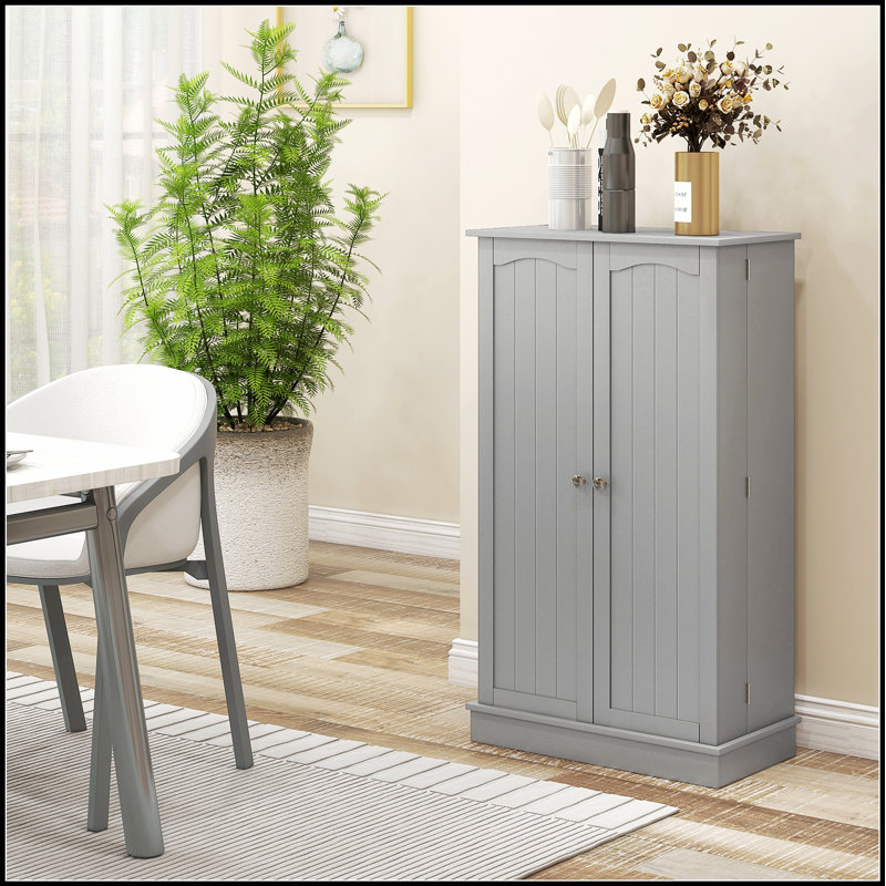 41 Inch Freestanding Kitchen Pantry Cabinet with 12 Door Shelves, Double Doors, 5-Tier Shelving, and Adjustable Shelves, Paper Gray