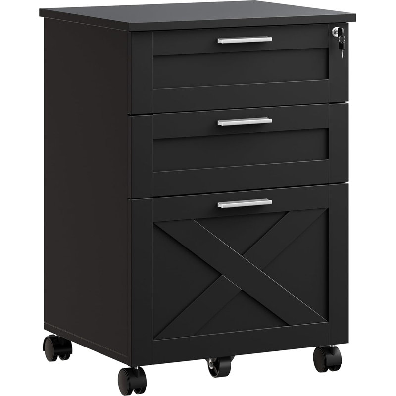 48cm Wide 3 -Drawer File Cabinet, Black